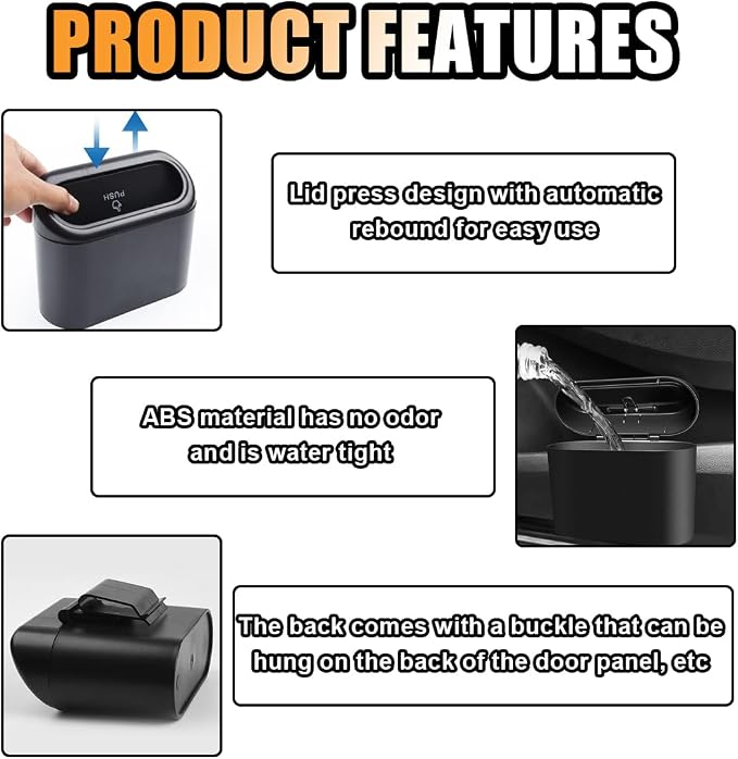 Mini Car Trash Can with Lid, Small Automotive Dustbin Garbage Container, Waterproof and Leak Resistant Car Storage Box with a roll of Plastic Trash Bags, Car Accessories Trash Bin for Vehicle, Home