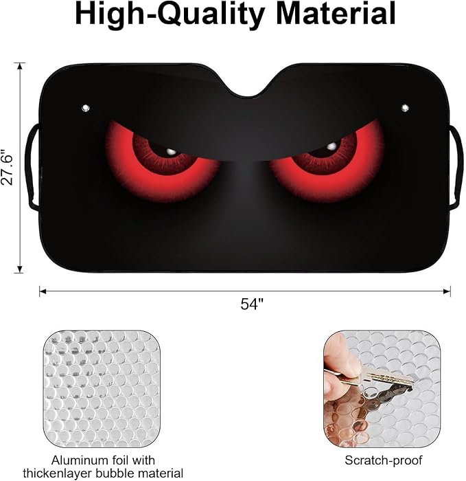 Red Eyes Foldable Windshield Snow Cover, Reflective Accordion Car Windshield Snow Cover, Sun Visor for Car Windshield, Ultimate Heat & UV Protection, Suitable for Most Cars, 54" L x 27.6" W