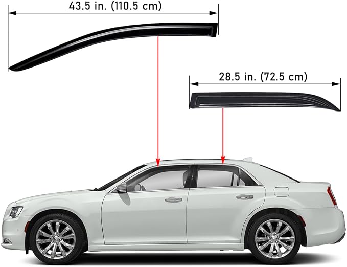 Extra Durable Outside-Mount Auto Vent Window Visor, Fits 2011-2023 Chrysler 300, UV Protection Rain Guard, Original Wind Deflector, No-Drill Easy Install, Dark Smoke, 4-Pcs