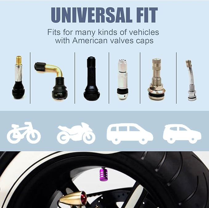 Tire Valve Stem Caps Cover - (5 Pack) Tire Air Caps Metal with Plastic Liner Corrosion Resistant Leak-Proof Dog Paw Print for Car Truck Motorcycle Bike Purple
