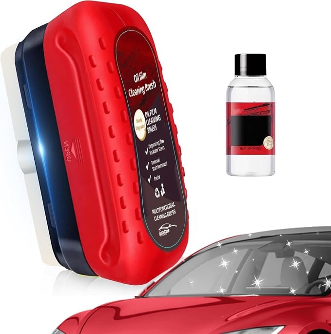 Kubot Automotive Oil Film Cleaning Brush New Glass Coating for Windshield Glass Oil Film Remover, Strong Front Windshield Remover for Windshield Improves Clarity and Visibility(1set, Red)
