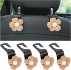 4PCS Car Headrest Hooks, Cute Flower Vehicle Seat Organizer Hooks for Purses and Bags, Portable Automotive Purse Hanger Holder Decoration, Universal for SUV, Sedan, Truck (Orange/Black)