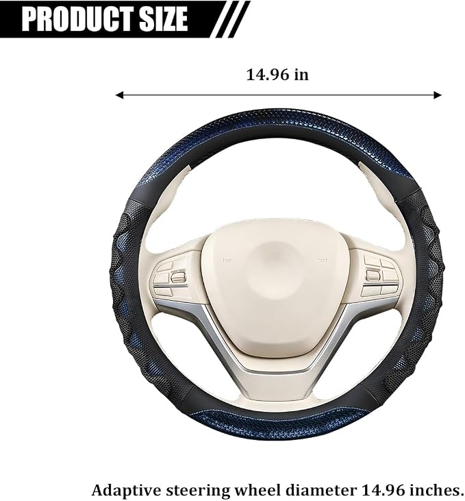 Car Steering Wheel Cover, 14.5-15" Anti-Slip Steering Wheel Protector with 3D Honeycomb Massage Grip, Comfortable Auto Interior Decor Accessories, Universal for SUV Van Truck (Black/Blue)