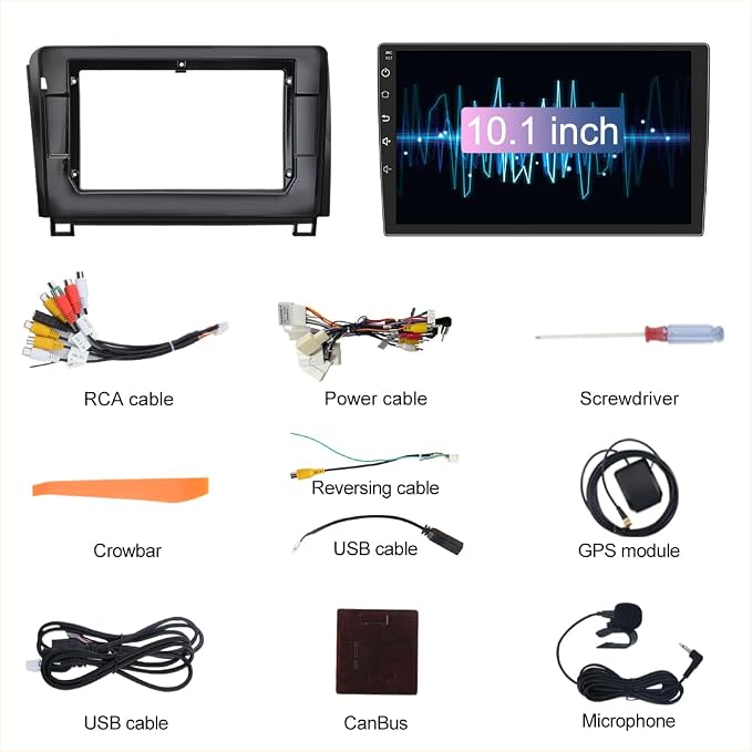 Car Radio for Toyota Tundra 2007-2013 & Sequoia 2008-2018 Android 13 Car Stereo with 10.1 Inch Touch Screen Wireless CarPlay & Android Auto Bluetooth WiFi AM/FM Radio