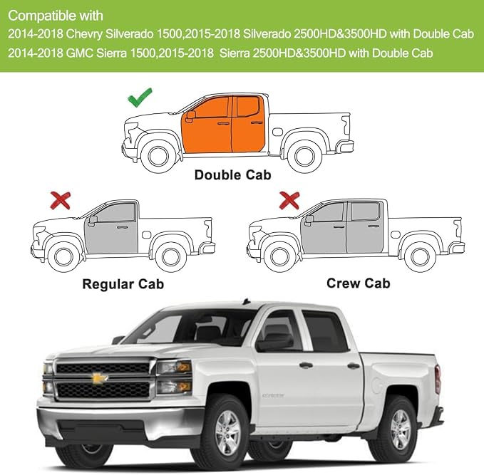 Side Wind Vent Deflector Sun Rain Guards for 14-18 Chevry Silverado/Sierra 1500,15-18 Silverado/Sierra 2500HD&3500HD Double/Extended Cab,4pcs Outside Mount Style Chrome Window Visor 94528Y