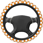 Yellow Checkered Steering Wheel Cover for Women,Universal Auto Steering Wheel 14-15 Inch Car Interior Accessories with 2PCS Car Coasters,Suitable for Men and Women