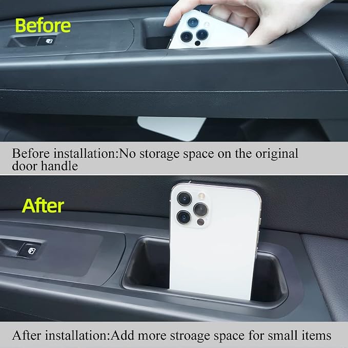 Front Row Door Organizer Compatible with VW Atlas 2018 2019 2020 2021 2022 2023 Atlas Cross Sport Armrest Storage Box Phone Container Handle Pocket ABS Tray Insert Glove Pallet