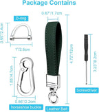 Genuine Leather Car Keychain,Universal Heavy Duty Metal Key Chain Accessories,Car Fob Key Keychain Holder with 360 Degree Rotatable Snap Swivel and Anti-Lost D-Ring for Men Women(Dark Green)