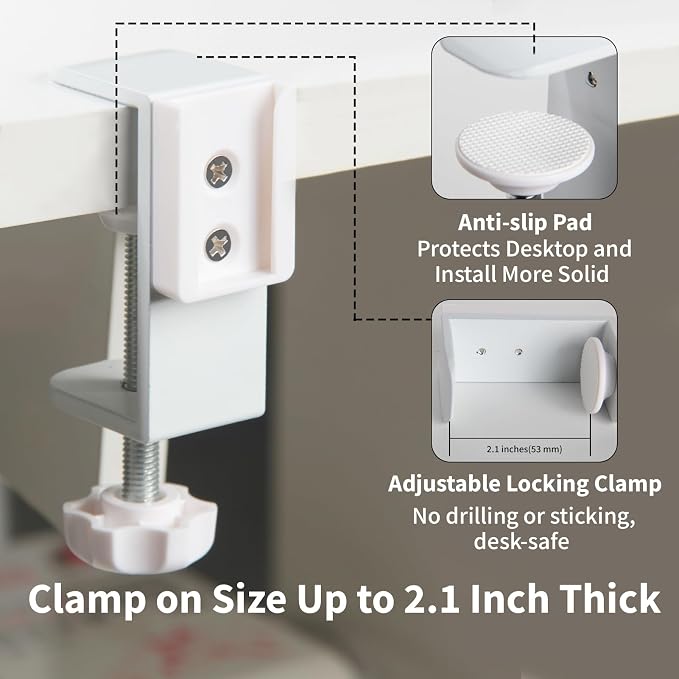3-in-1 Desk Organizer - Large Desk Cup Holder Clamp, Pencil Holder and Phone Stand - Detachable Anti-Spill Table Cup Holder, Office & PC Gaming Desk Accessories for Cup, Phone and Pen (White)