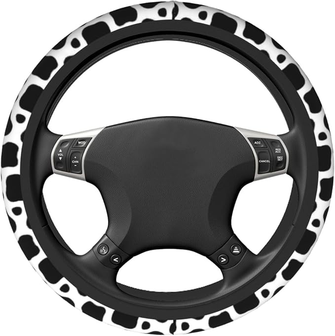 Cow Print Steering Wheel Cover - Cow Printe Steering Wheel Cover Anti-Slip Breathable 15 Inch Universal 2 Pcs Car Interior Cup Holder Pad for Men Women