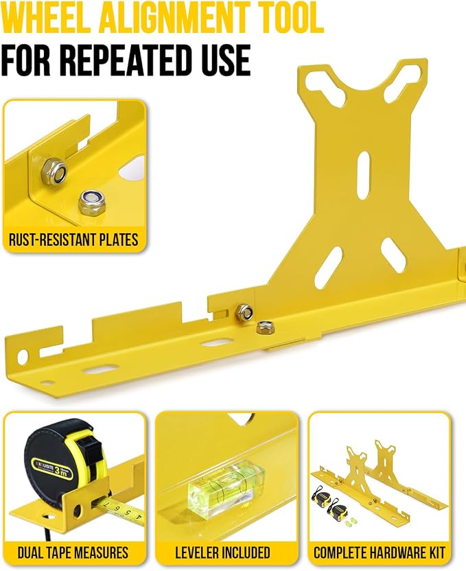 Wheel Toe Alignment Tool Kit for at Home DIY Garage Use, Stainless Steel Toe Plates with Dual Tape Measures, Quick Front-End Toe Check for Automotive Cars Trucks SUVs-Yellow (Patent Design)