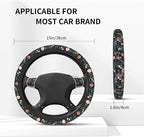 Wildflower Car Steering Wheel Cover + 2 Cute Floral Car Coasters 15 Inch | Multicolor Wildflower Steering Wheel Cover Anti-Slip Breathable Universal for Suitable for Men Women