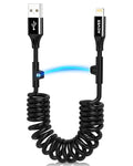 2 Pack 5ft Coiled Short USB to Lightning Charging Cable [MFI Certified] 3A Fast Charger Cord in Car for iPhone 14/13/12/11/XS/8/7/6/5 CarPlay, iPad, iPod, Black