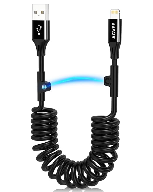 2 Pack 3ft Coiled Short USB to Lightning Charging Cable [MFI Certified] 3A Fast Charger Cord in Car for iPhone 14/13/12/11/XS/8/7/6/5 CarPlay, iPad, iPod, Black