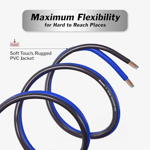 8 Gauge Wire (50Ft) Copper Clad Aluminum CAA - Primary Automotive, Car Amplifier Power and Ground Cable, Battery Cable, Audio Speaker Stereo, RV Trailer Wiring