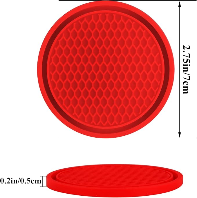 4 Pack Car Coasters, 2.75inch Universal Non-Slip Car Cup Holder Coaster for Car, PVC Cup Pad Mat Car Coasters for Cup Holders for Women (Red)