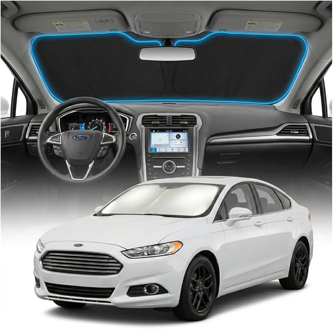 for Ford Fusion Sun Shade Windshield Cover - Custom Fit Fusion Accessories 2013-2021 Sunshade Foldable UV Protection & Heat Shield Sun Visor Accessories