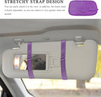 Car Sun Visor Organizer, Leather Multi-Pocket Visor Organizer Pouch with Double Zippers Net, Sunglass Holder Storage Pocket for License Pen Key Card Registration Document (Purple)
