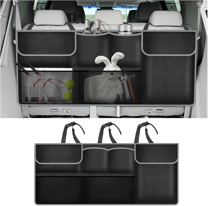 Large Capacity Car Trunk Organizer,Six Pockets Trunk Storage Organizer with Adjustable Straps,Wear-Resistant Oxford Fabric Hanging Trunk Organizer for Car Truck SUV
