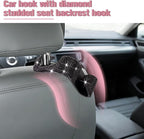 4PCS Bling Car Seat Headrest Hook, Crystal Rhinestone Backseat Hanger Organizer for Purse Handbag Umbrella, Shiny Auto Interior Seat Back Storage Holder Hook, Universal Fit (Black)