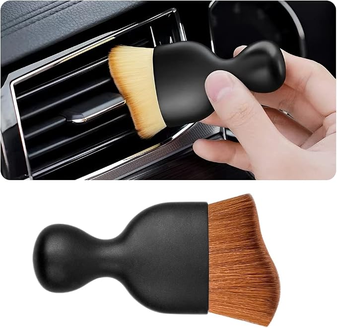Car Interior Detailing Brush, Auto Soft Hair Cleaning Brushes, Curved Dirt Dust Collectors, Removal Tool for Dashboard Air Conditioner Vents Leather, Scratch Free (Dark Brown/1PCS)