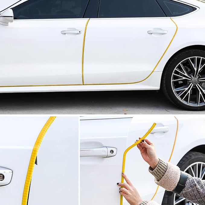 Car Door Protector Edge Guards, Universal Rubber Seal U Shape Car Door Protection, Aluminum Boat Edge Trim Guards No Glue Required, Exterior Accessories Fit for Most Cars (Yellow/32FT)