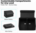 Car Trunk Organizer, Foldable Cargo Storage Box with Hook-and-Loop Lid, Suede & Faux Leather Trunk Organizer for SUV Sedan Truck, Adjustable Divider, Handles, Black, 19.7inches