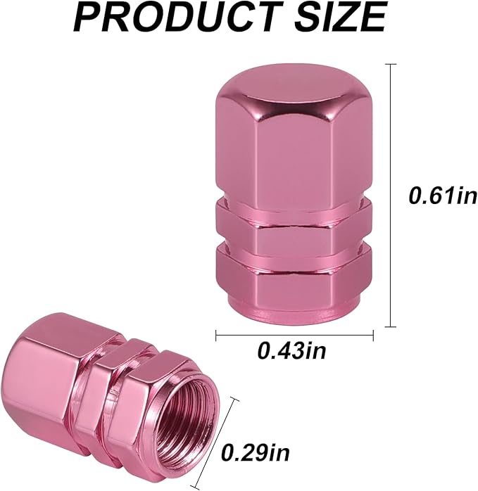 Aluminum Tire Stem Valve Caps Wheel Valve Covers Car Dustproof Tire Cap Cover Accessories, Universal for SUV, Car, Bike and Motorcycle，Hexagon Shape (Pink)