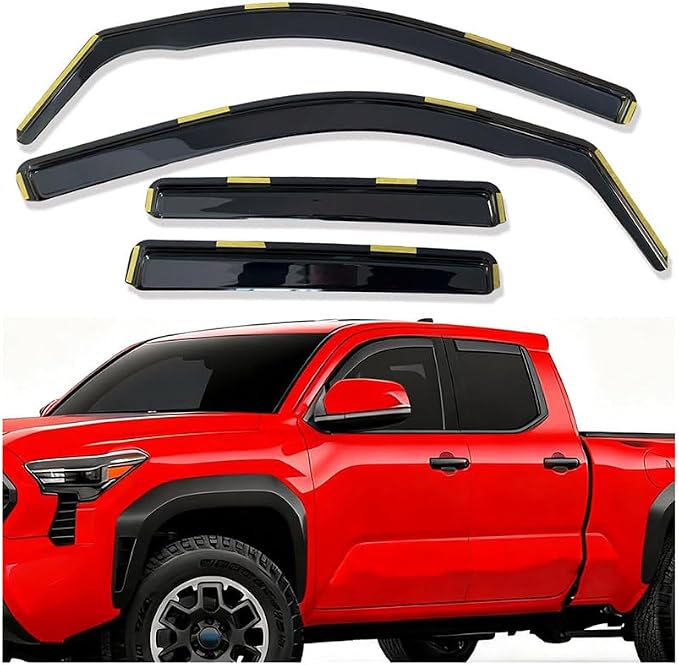 in-Channel Car Window Deflectors Vent Visors for 2024-2026 Toyota Tacoma Double Cab Rain Guards Wind Visor Sun Shades, Truck Accessories Dark Smoke Tinted