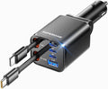 Retractable Car Charger, 99W Car Phone Charger with Cables Fast Charging, USB C Car Charger Adapter for iPhone 17 16 15 14 13 12, Samsung, Black