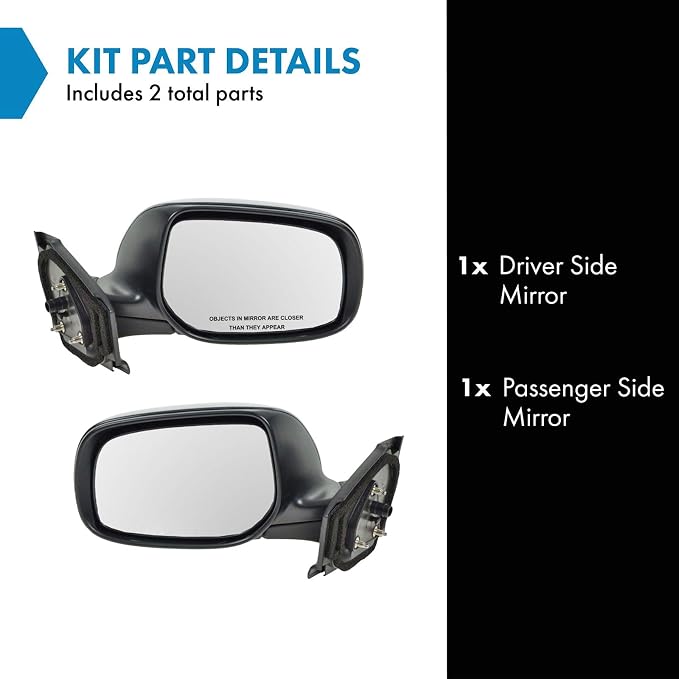 2 Piece Driver and Passenger Side Mirror Assembly Set Manual Adjustment Non-Heated No Memory Black Compatible with 2007-2011 Toyota Yaris Hatchback TO1320233 TO1321233