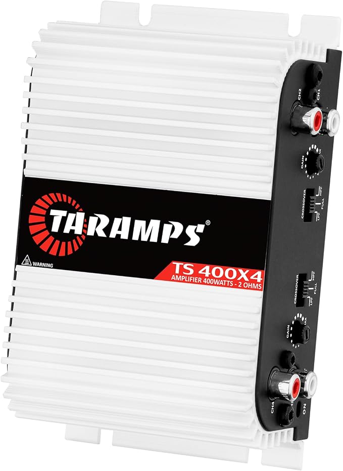TS 400x4 400 watts RMS 4 Channels Full Range Car Audio Amplifier, 2 Bridged Channels, RCA Input Class D, Output Power, Multichannel Amplifier System, Small - TS400X4