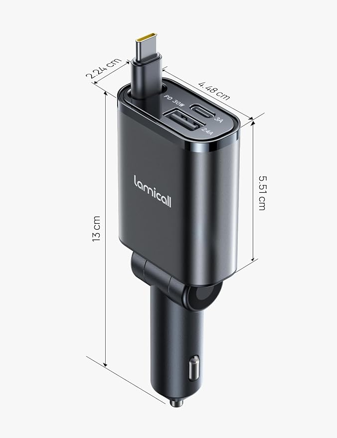 Car Charger USB C Compatible with iPhone 17 16 15 Fast Charging [Ultra-Compact, 60% Less Space] 57w Type C Retractable Car Charger Fit Samsung Galaxy S25 S24 Ultra Pixel Android - Black