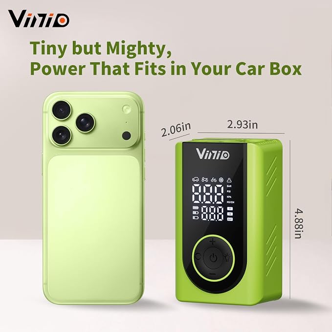 Tire Inflator Portable Air Compressor Cordless, LED Digital Display & Auto Shut-Off, 5 Modes, 150 PSI Air Pump for Car, Balls, Bike, Motorcycle, with Pressure Gauge & Accessories Included, Green