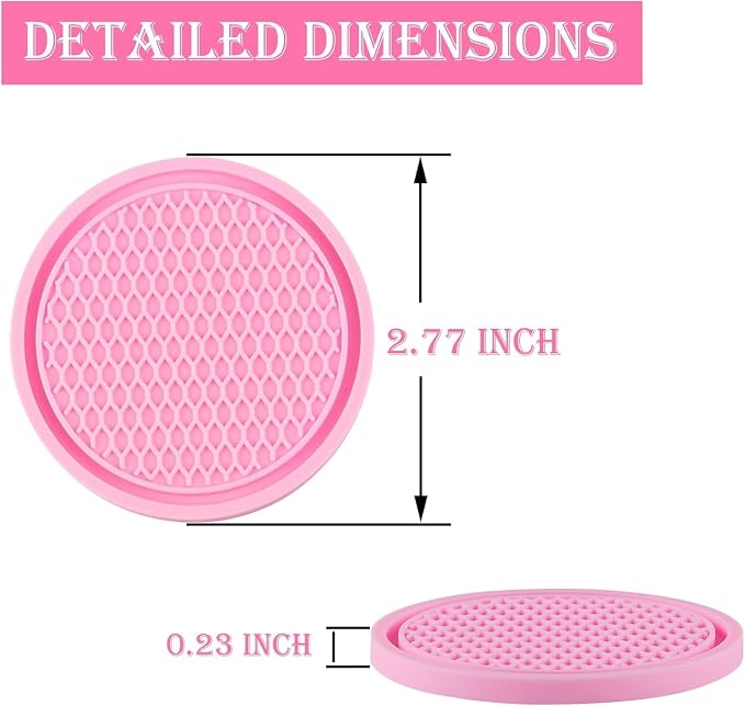 Car Cup Coaster, 4PCS Universal Non-Slip Cup Holders Embedded in Ornaments Coaster, Car Interior Accessories, Pink