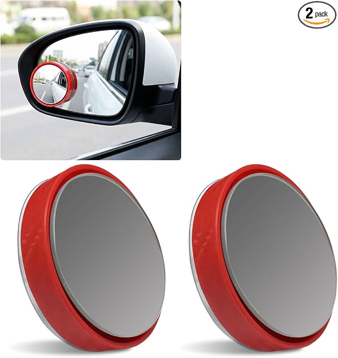 2PCS Car Blind Spot Mirror with Suction Cup, 360°Adjustable HD Glass Automotive Rear View Mirror, Universal Carbon Fiber Wide-Angle Side Mirrors for Cars, SUVs, Trucks(Red)