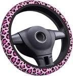 Elastic Steering Wheel Cover Car Accessories Cute Universal 15 Inch Absorbing Sweat Non-Slip Breathable for Woman - Pink Leopard Printed