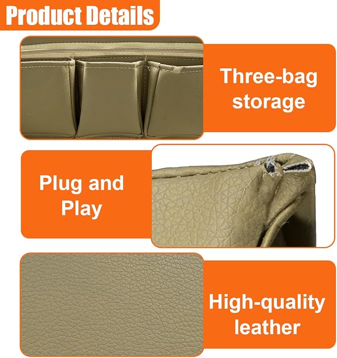 Car Window Armrest Storage Box, Leather Car Side Door Armrest Organizer Storage Bag with Multiple Pockets, Universal Comfortable Elbow Rest Pad Cushion for Auto Interior Accessories (Beige)