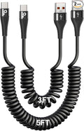 Coiled USB C Cable Fast Charging for Car 3FT/5FT, USB A to USB C Cable, Type C Charge Cord USB-C Charging Cable Compatible with iPhone 17/16/15/Samsung Galaxy S20 and More USB C Devices-Black