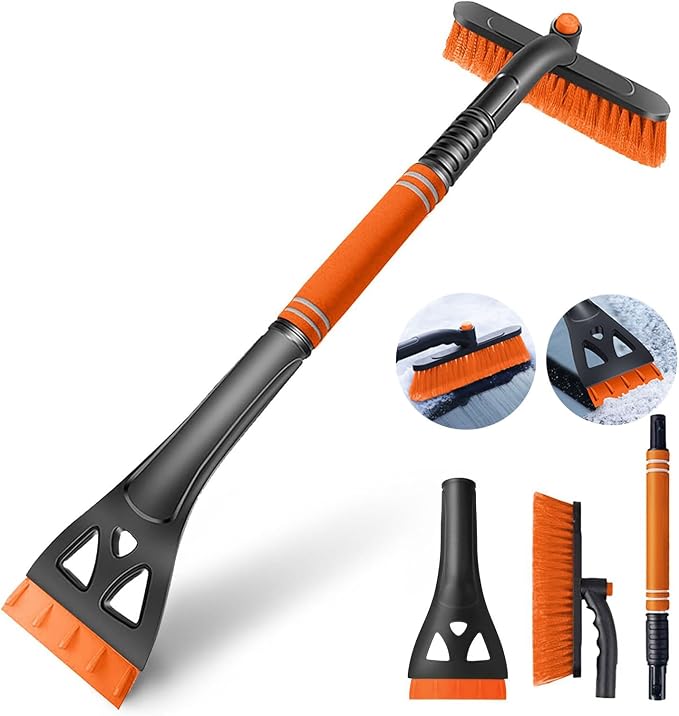 31" Snow Brush and Ice Scrapers for Car Windshield, Detachable Extendable 360° Pivoting Snow Scrapers and Brush with Ergonomic Foam Grip for Car,Truck,SUV(Orange)