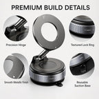 Vacuum Magnetic Phone Holder for Car, 96LBS Suction Cup & 2800gf Magnetic Hold, 360° Foldable MagSafe Car Mount for Dashboard, Windshield, Gym & Mirror, Compatible for iPhone 17–12 and Android
