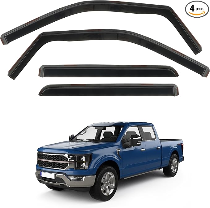 4 PCS in-Channel Rain Guards Fit for 2021 2022 2023 2024 2025 2026 Ford F150 SuperCrew, Side Window Wind Deflectors for 23-25 F250 F350 F450 F550 Crew Cab, Vent Window Visors Shade Shield