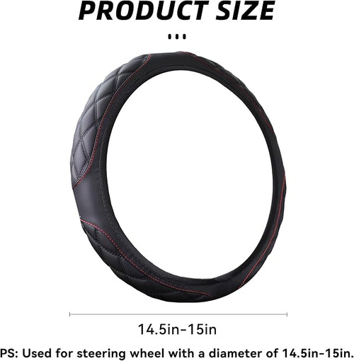15 Inch Car Leather Steering Wheel Cover, Automotive Accessories Elastic Breathable Anti-Slip Soft Wheel Protector Fits Men and Women, Suitable for SUVs, Trucks, Vehicles and RVs (Black)