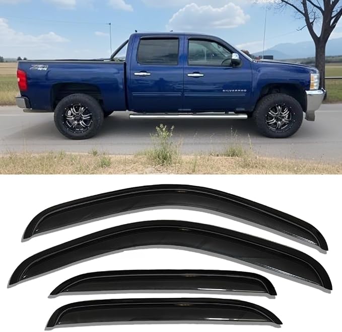 Window Visors Rain Guards for Silverado Sierra 1500 2500HD 3500HD Crew Cab | 2007-2014, Fit Avalanche/Suburban/Yukon XL, Window Deflectors, Vent Visor, Sun Shades, Window Shields, Truck Accessories
