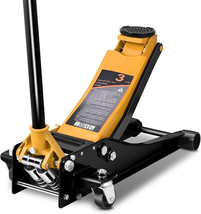 3 Ton Low Profile Floor Jack, Heavy Duty Steel Hydraulic Car Jack with Dual Pistons Quick Lift Pump, Hydraulic Racing Floor Jack, Lifting Range 3" to 20", Orange