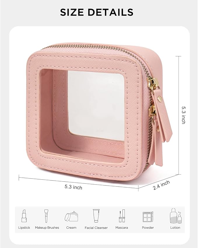 Sunscreen Makeup Bags for Beach, TSA Approved Toiletry Bag with Zipper,Mini Clear Comestic Bag Car Organizer Travel Size Toiletries Travel Essentials Pink Car Accessories For Women (Mini-Pink)