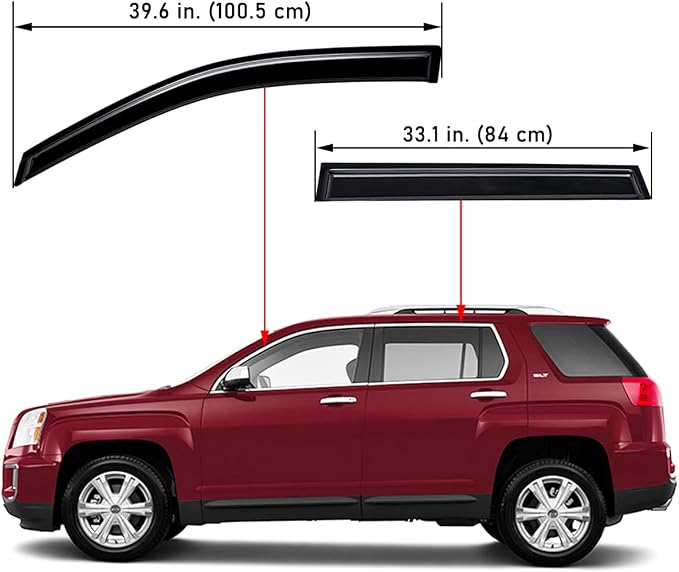 Extra Durable Outside-Mount Auto Vent Window Visor, Fits 2010-2017 GMC Terrain, UV Protection Rain Guard, Original Wind Deflector, No-Drill Easy Install, Dark Smoke, 4-Pcs
