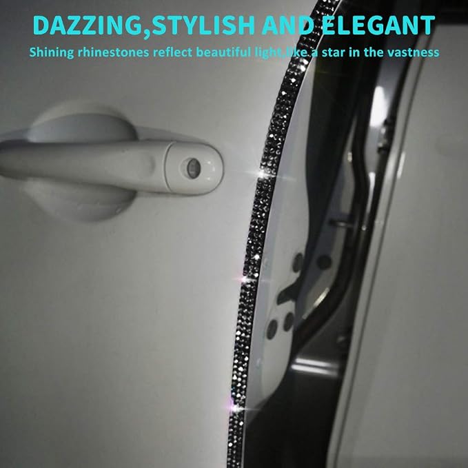 Door Edge Anti-Scratch Sticker Door Crash Bumper Crystal Bling Protection Tape Rubber Strip Sticker,Car Door Protector,Car Door Guard,Car Door Protection,90cm/35.4" Each One,4Pack/Set,Black