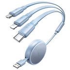 Multi Charging Cable 3 in 1 iPhone 16 Charger Cord, Retractable Car Charger Type C Cable, Retractable iPhone Charger Cord with Type C/L/Micro USB for iPhone/Samsung/PS/Kindle,Blue
