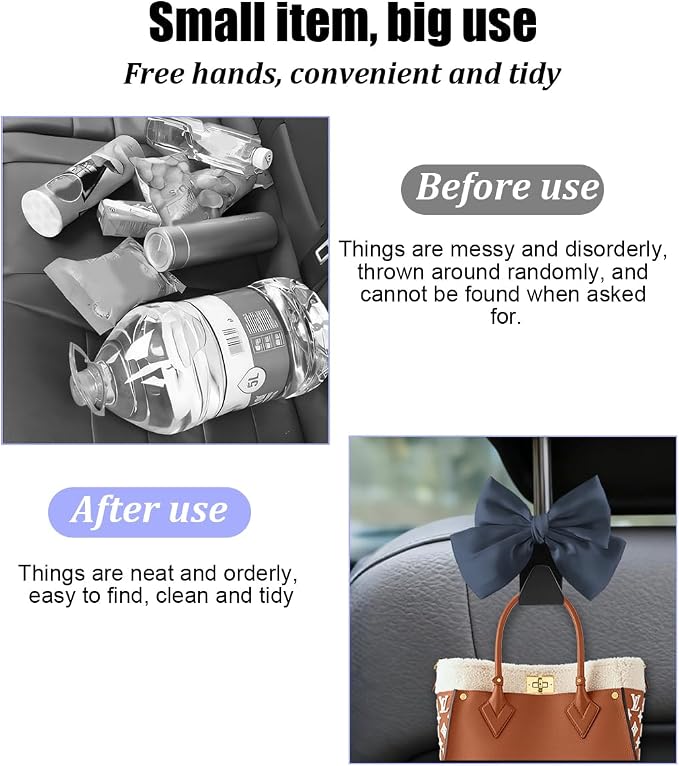 2PCS Car Seat Headrest Hook, Cute Bow Stylish Seat Back Purse Handbag Hanger Organizer, Multi-Purpose Auto Backseat Storage Hook Holder for Umbrella Coat Bag, Universal Fit (Dark Blue)